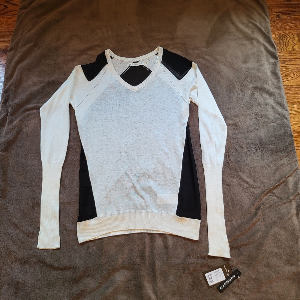 NWT Blanc Noir Ribbed White Sweater with a mesh back panel Size XS